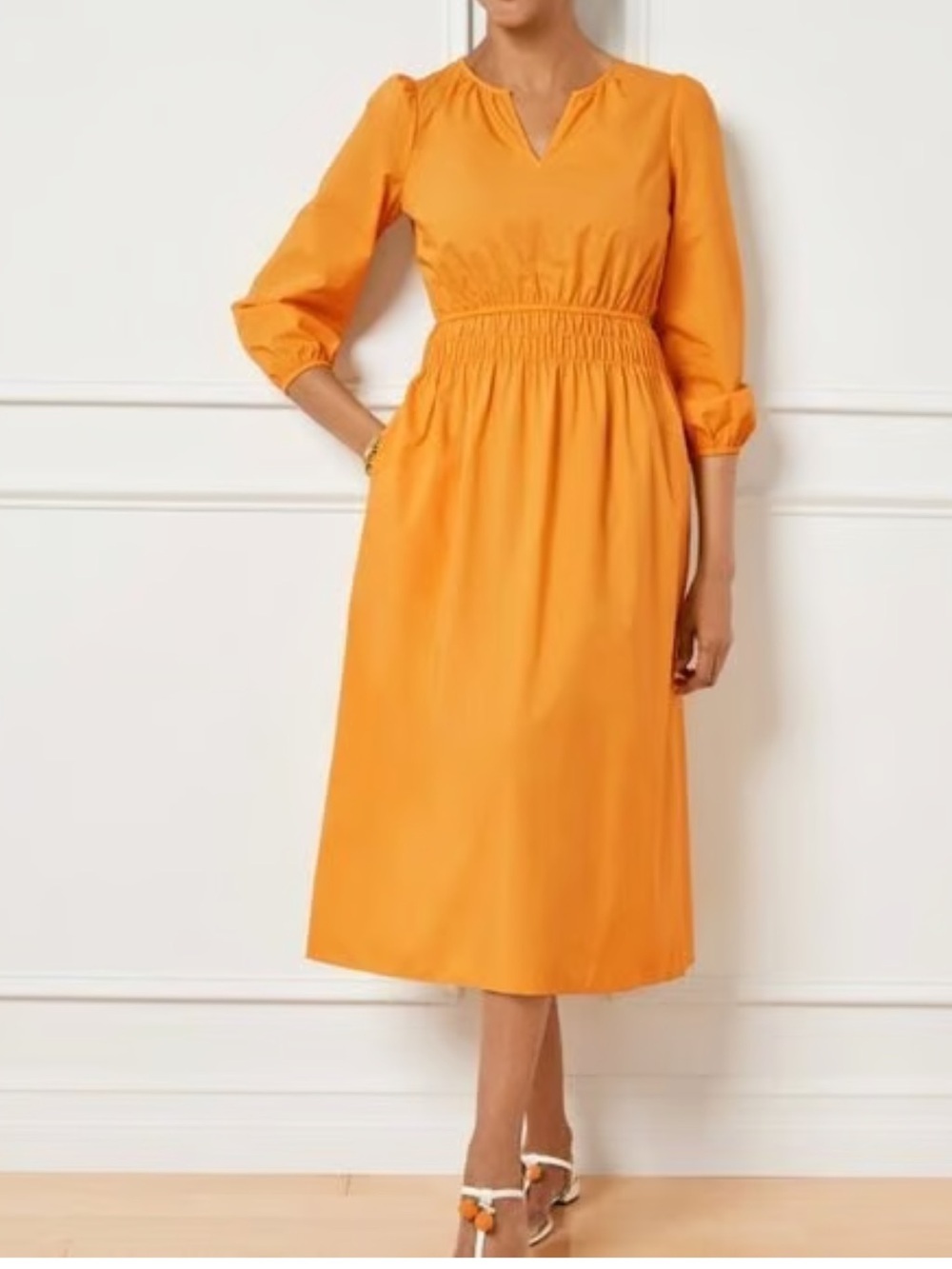 Talbots Smocked Waist Poplin Midi Dress Size 10 NWT